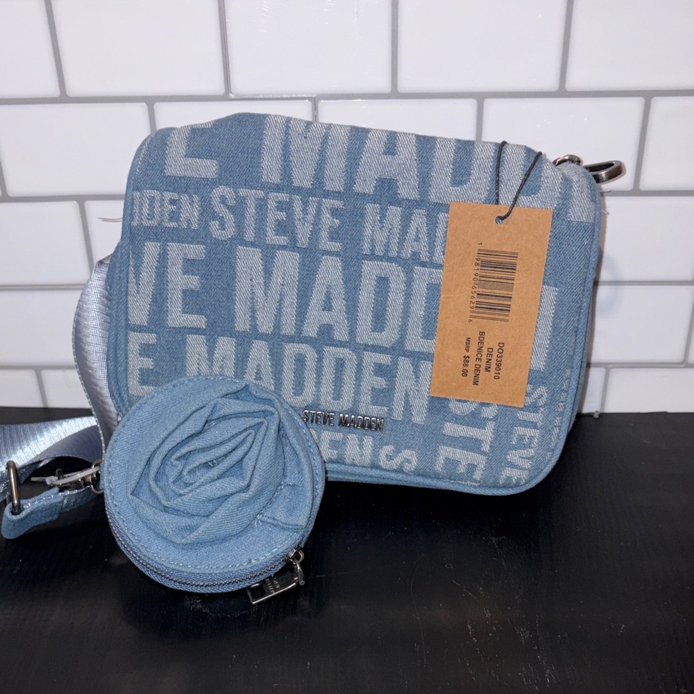 Steve Madden Light Denim Logo Crossbody with Round Coin Pouch